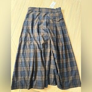 Zara wool blend pleated plaid maxi skirt divided XL NWT